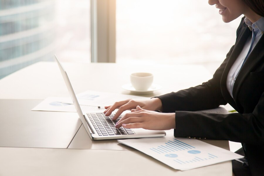 Female working on a laptop