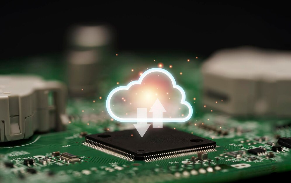 Electronic chip with cloud icon above